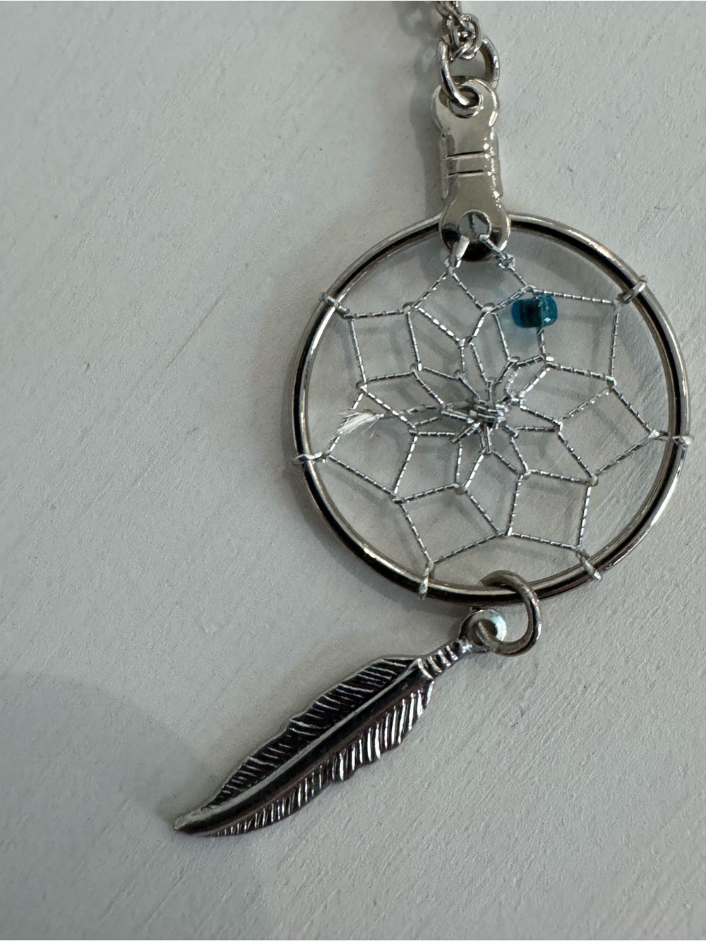 Silver Dreamcatcher Pendant Necklace with Blue Accent